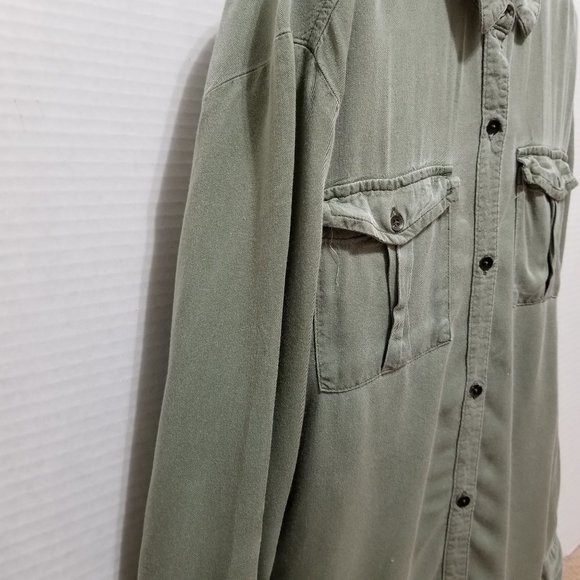 Old Navy top Large 10/12 utility button up twill side split pockets Money Maker - Picture 2 of 15